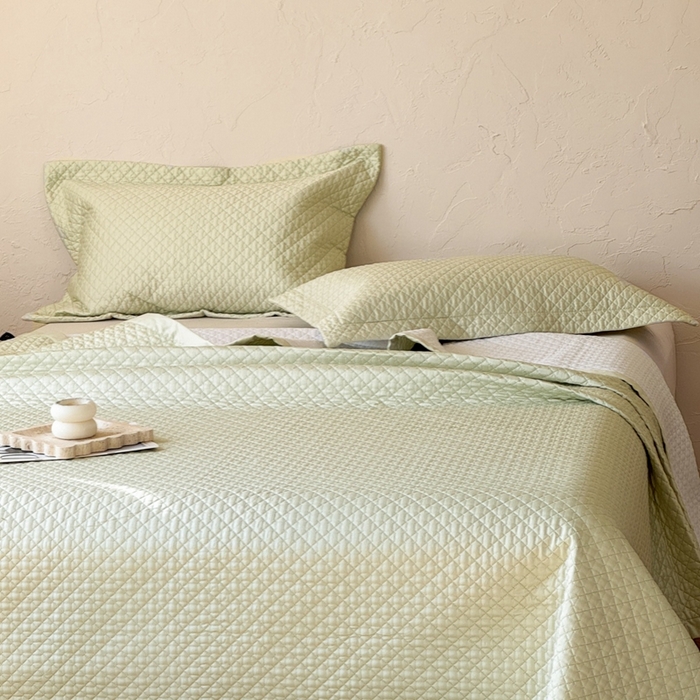 91家纺网 家纺一手货源 找家纺 法芙娜家纺 2026新款100S长绒棉床盖三件套 绿