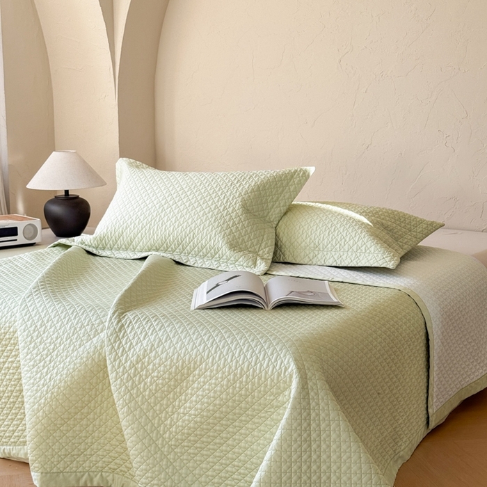 91家纺网 家纺一手货源 找家纺 法芙娜家纺 2026新款100S长绒棉床盖三件套 绿