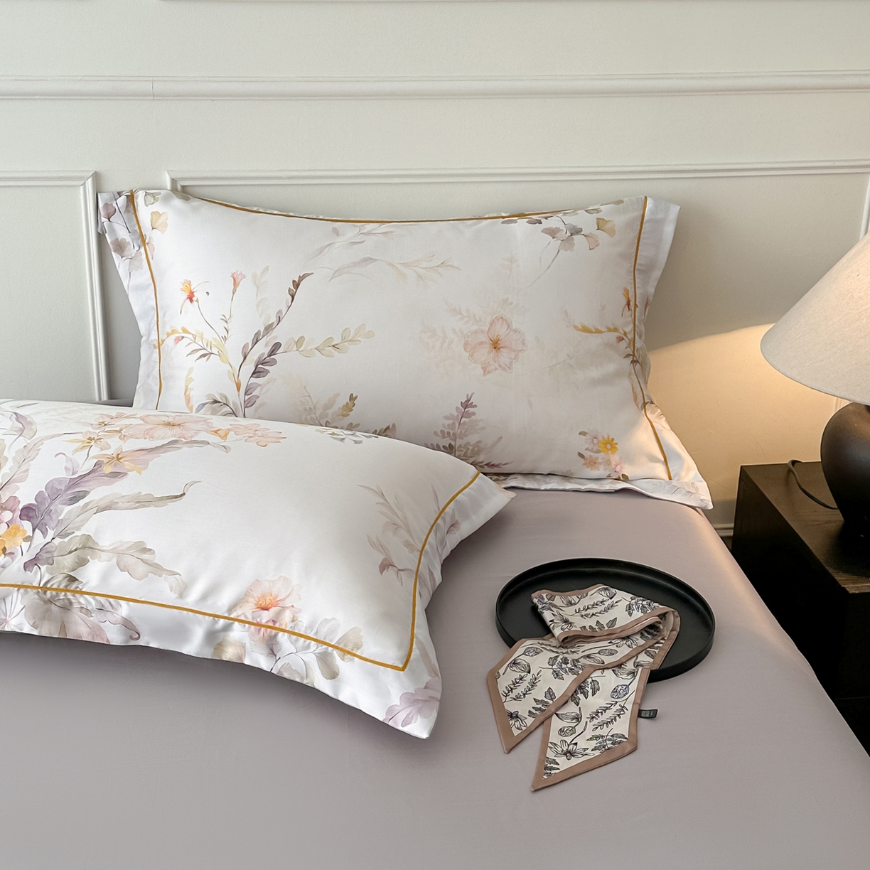 91家纺网 家纺一手货源 找家纺 启航家居 2026新款春夏天丝莱赛尔数码印花四件套 烟花间粉