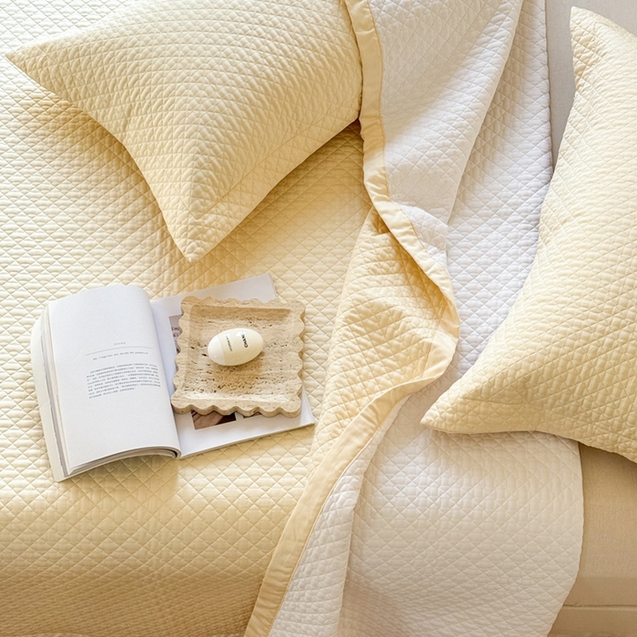 91家纺网 家纺一手货源 找家纺 法芙娜家纺 2026新款100S长绒棉床盖三件套 米黄