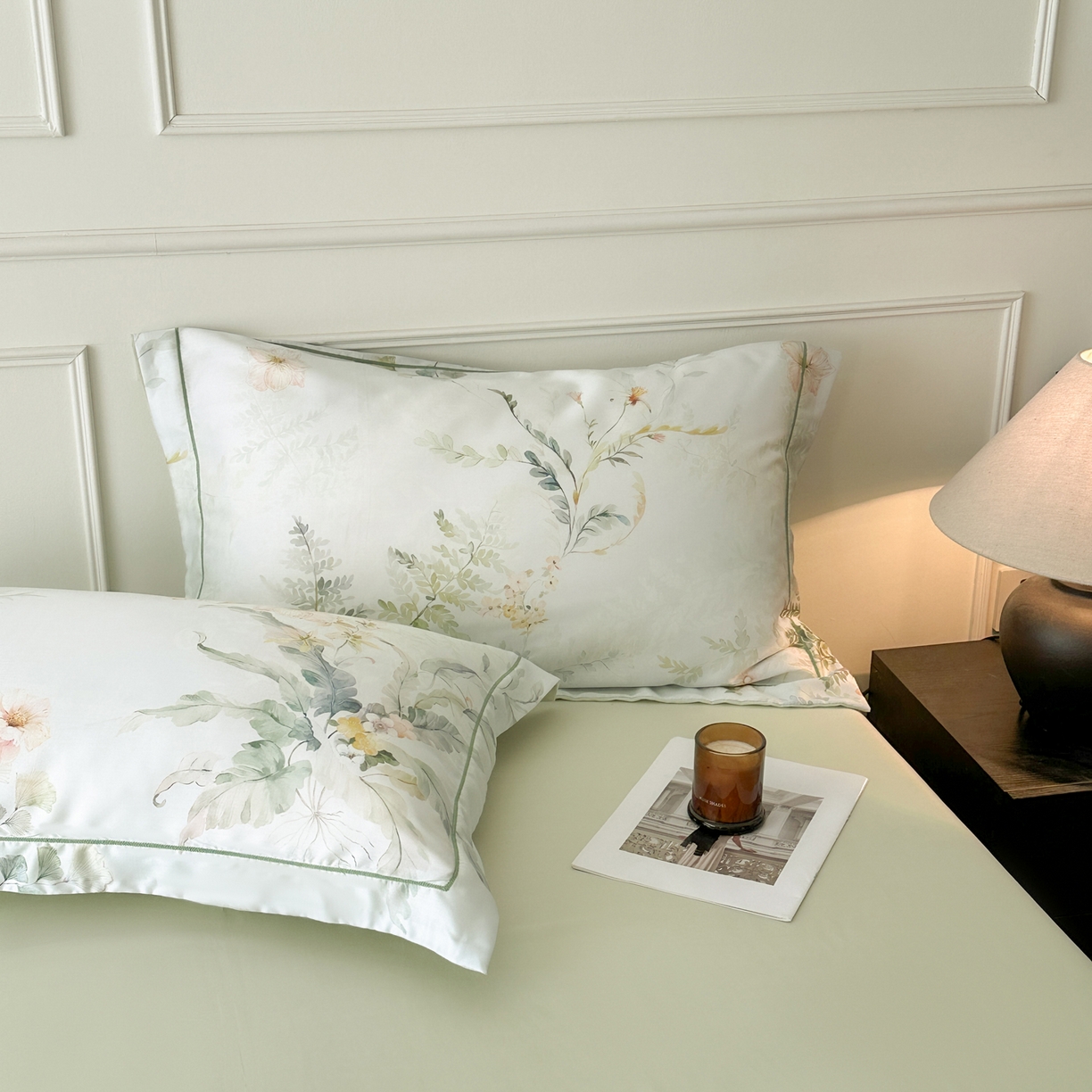 91家纺网 家纺一手货源 找家纺 启航家居 2026新款春夏天丝莱赛尔数码印花四件套 烟花间绿