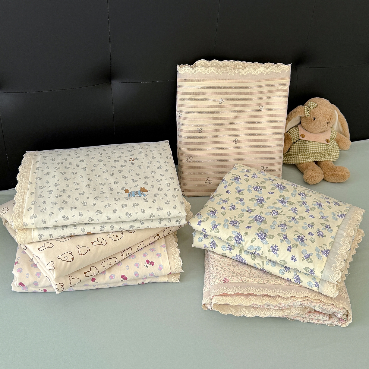 91家纺网 家纺一手货源 找家纺 铺尚美家纺 2026新款田园韩版花边款小碎花古法水洗仿棉A类云感棉四件套 组合图