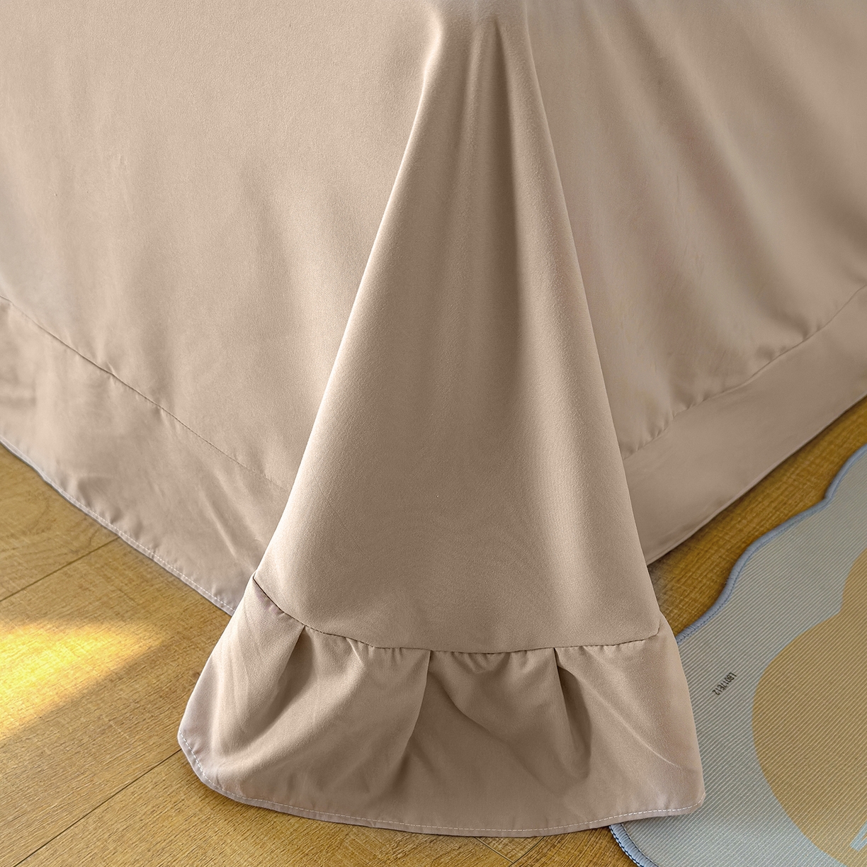 91家纺网 家纺一手货源 找家纺 铺尚美家纺 2026新款田园韩版花边款小碎花古法水洗仿棉A类云感棉四件套 蓝雪花