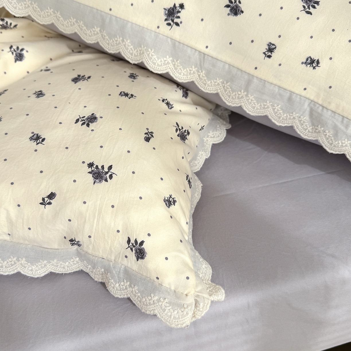 91家纺网 家纺一手货源 找家纺 铺尚美家纺 2026新款田园韩版花边款小碎花古法水洗仿棉A类云感棉四件套 暖暖