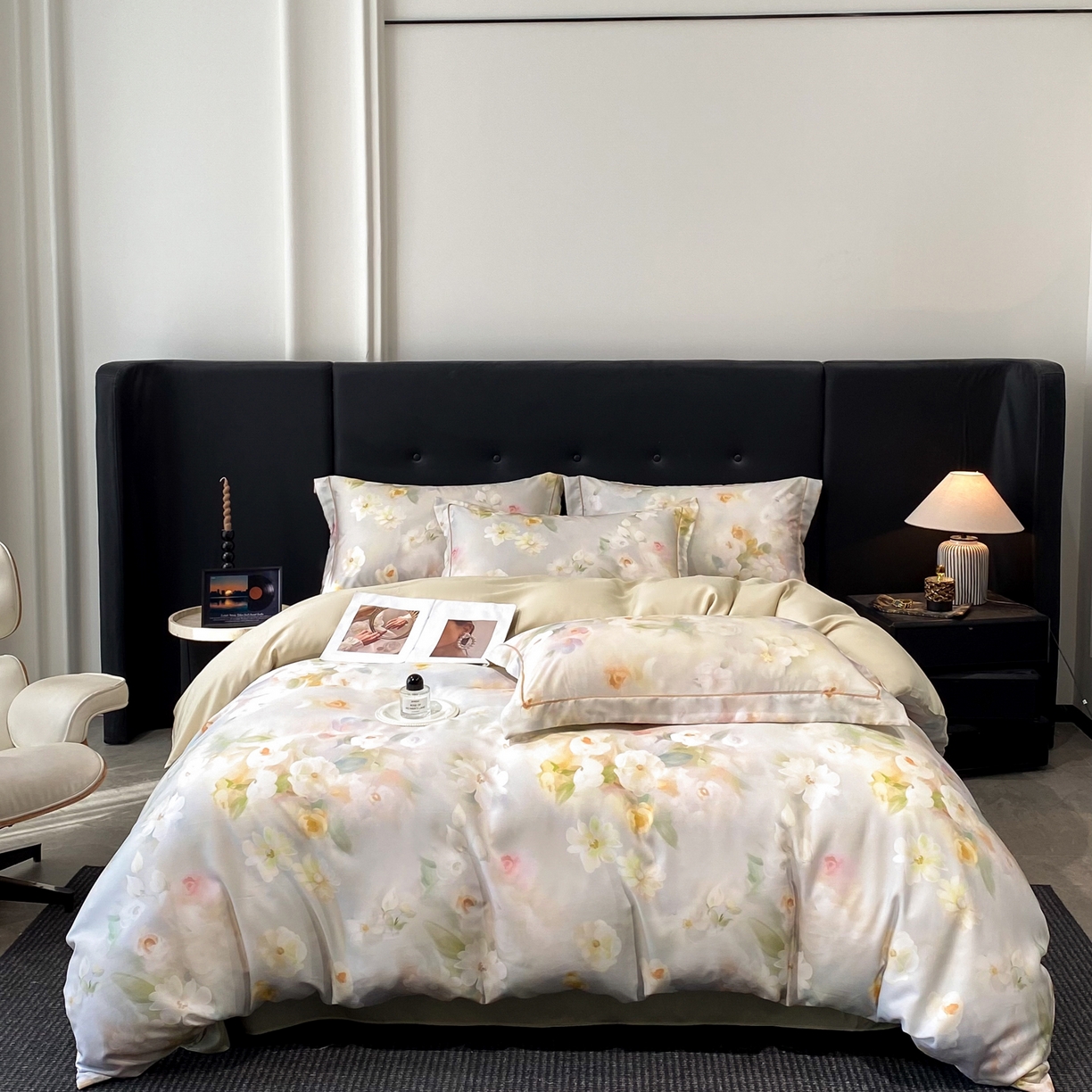 91家纺网 家纺一手货源 找家纺 启航家居 2026新款春夏天丝莱赛尔数码印花四件套 云间素语绿