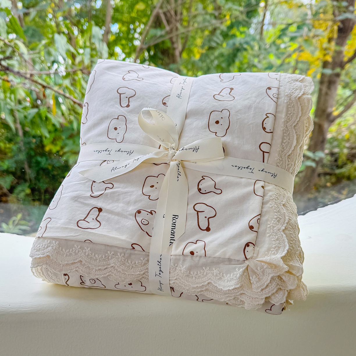 91家纺网 家纺一手货源 找家纺 铺尚美家纺 2026新款田园韩版花边款小碎花古法水洗仿棉A类云感棉四件套 萌宠