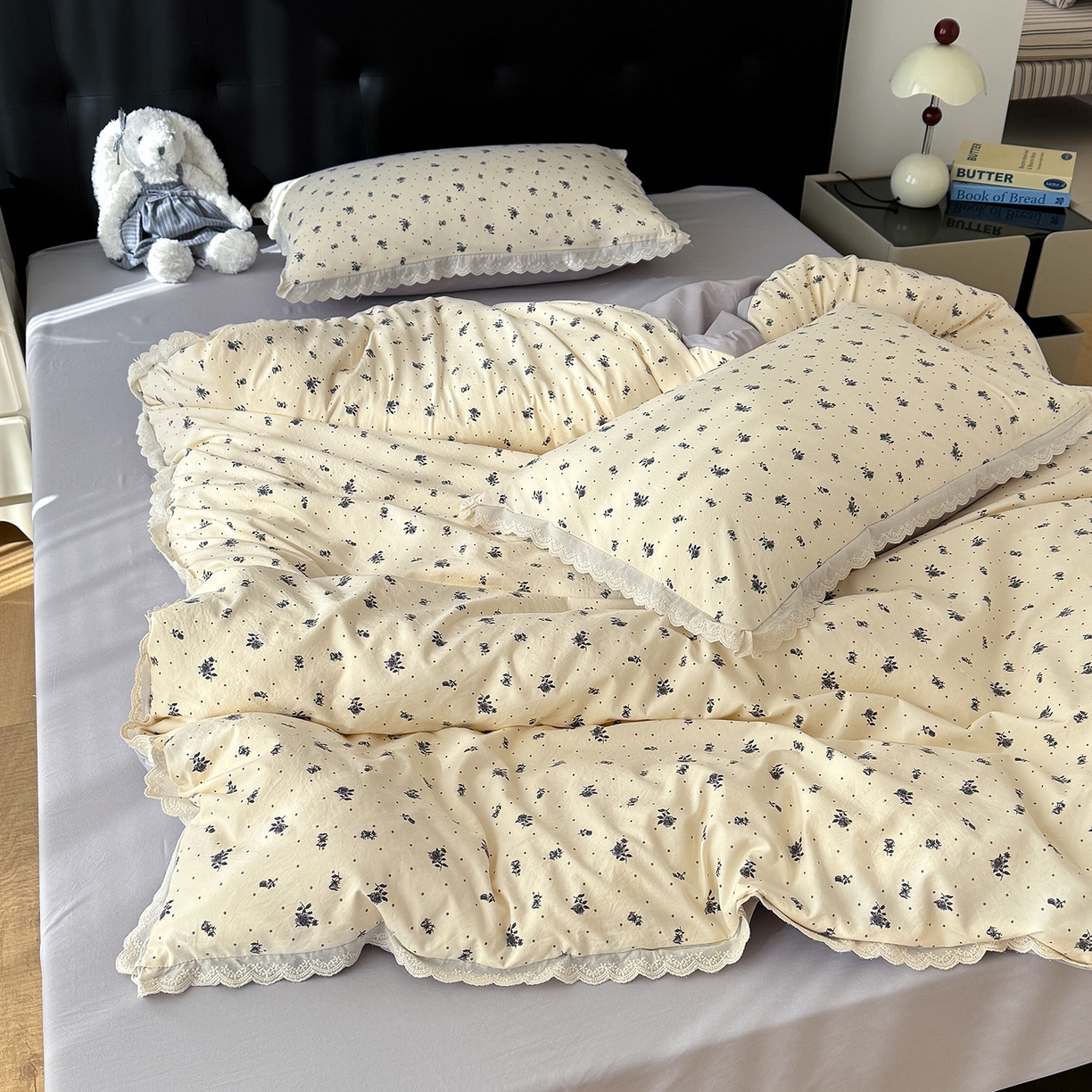 91家纺网 家纺一手货源 找家纺 铺尚美家纺 2026新款田园韩版花边款小碎花古法水洗仿棉A类云感棉四件套 暖暖