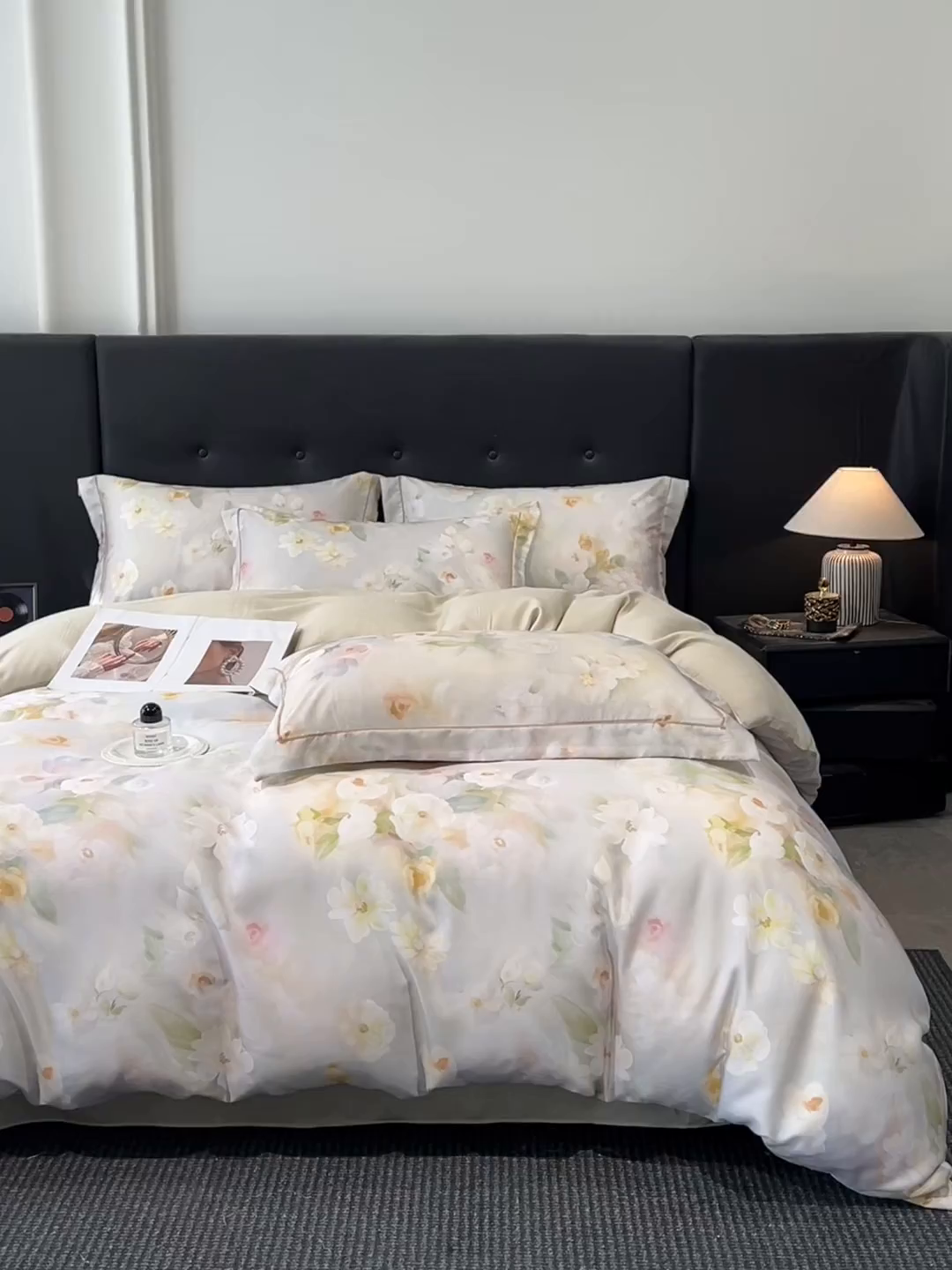 91家纺网 家纺一手货源 找家纺 启航家居 2026新款春夏天丝莱赛尔数码印花四件套 云间素语绿