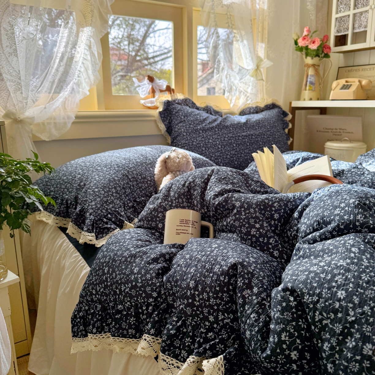 91家纺网 家纺一手货源 找家纺 （总）阿曼达 2026新款印花复古小碎花镂空蕾丝花边款四件套