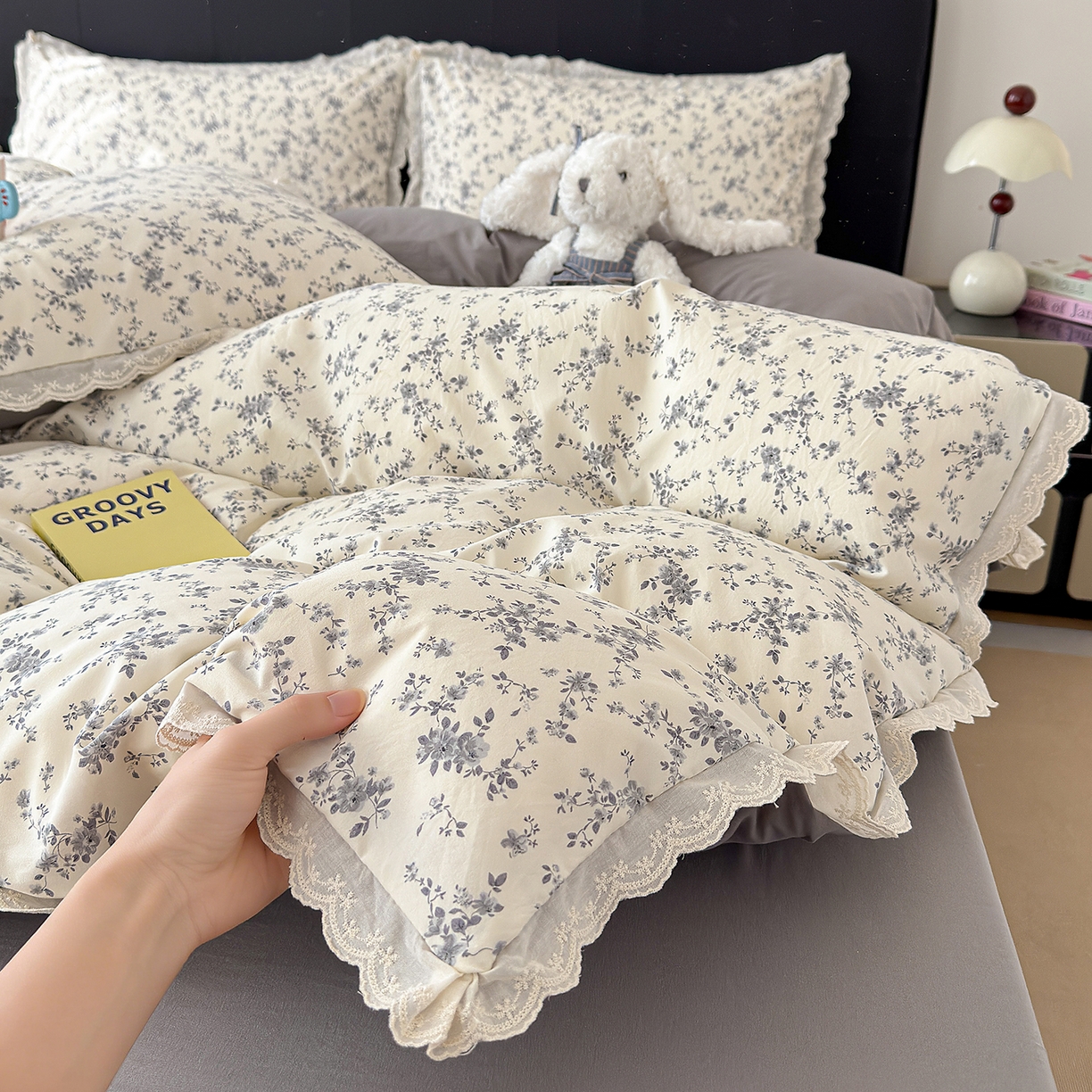 铺尚美家纺 2026新款田园韩版花边款小碎花古法水洗仿棉A类云感棉四件套 花间梦