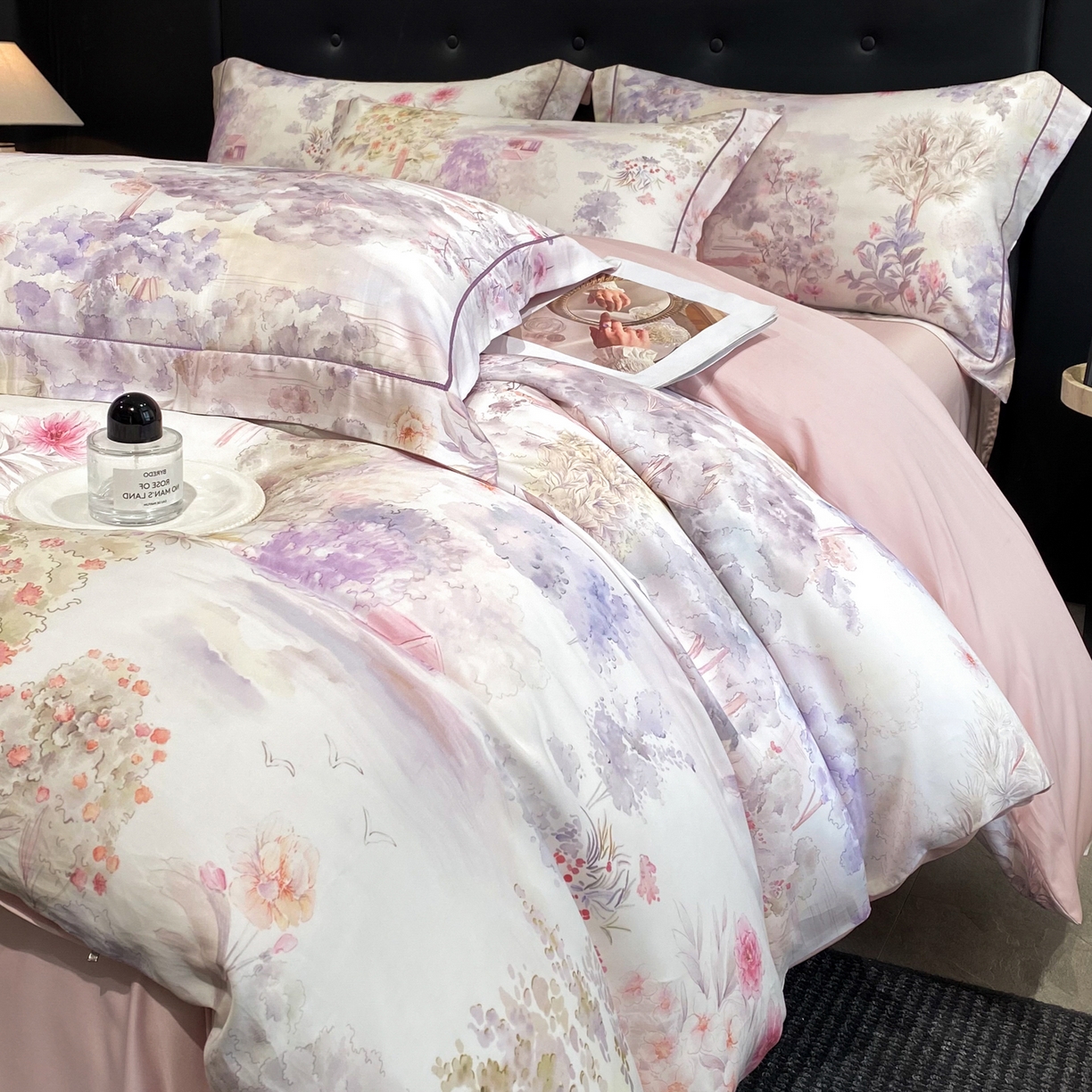 启航家居 2026新款春夏天丝莱赛尔数码印花四件套 早春的树紫