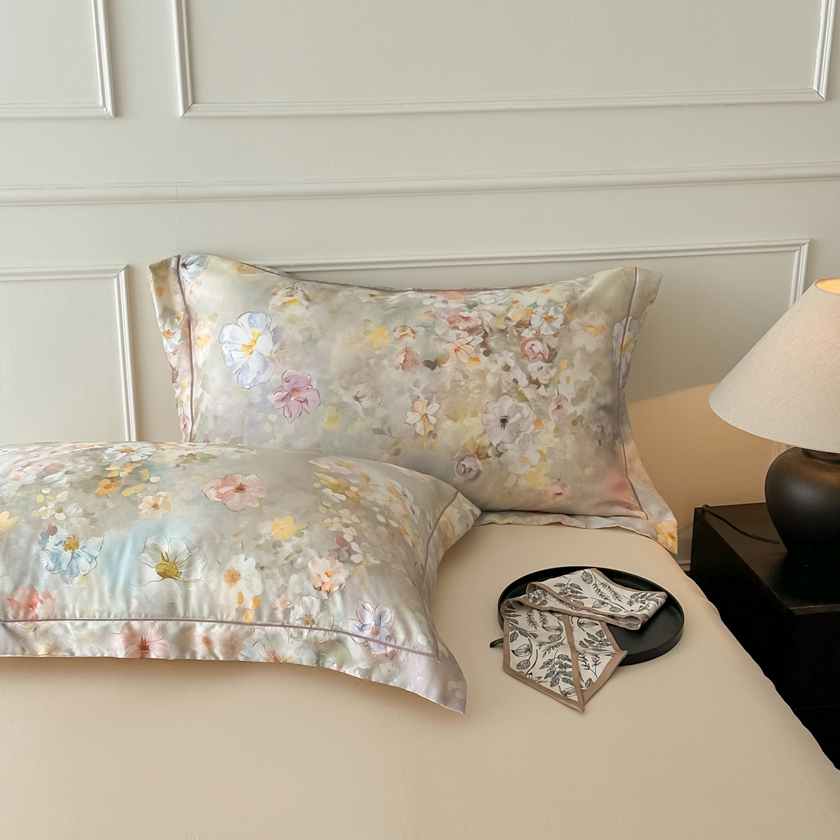 91家纺网 家纺一手货源 找家纺 启航家居 2026新款春夏天丝莱赛尔数码印花四件套 紫陌紫