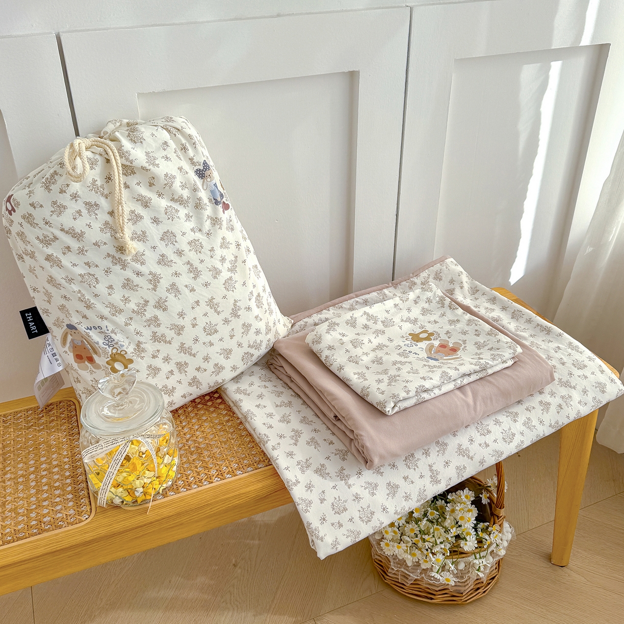 91家纺网 家纺一手货源 找家纺 铺尚美家纺 2026新款春款A类古法水洗仿棉云感棉小布袋四件套 小伙伴