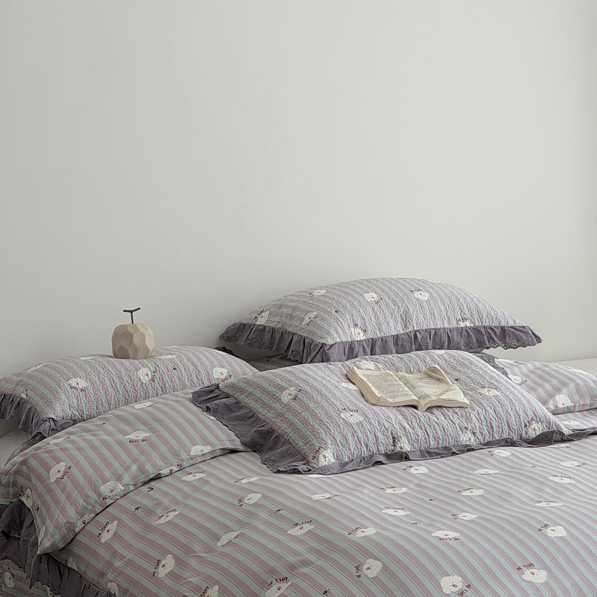 91家纺网 家纺一手货源 找家纺 佰织鑫家居 2026新款全棉法式砂洗棉花床盖款被套四件套泰迪紫