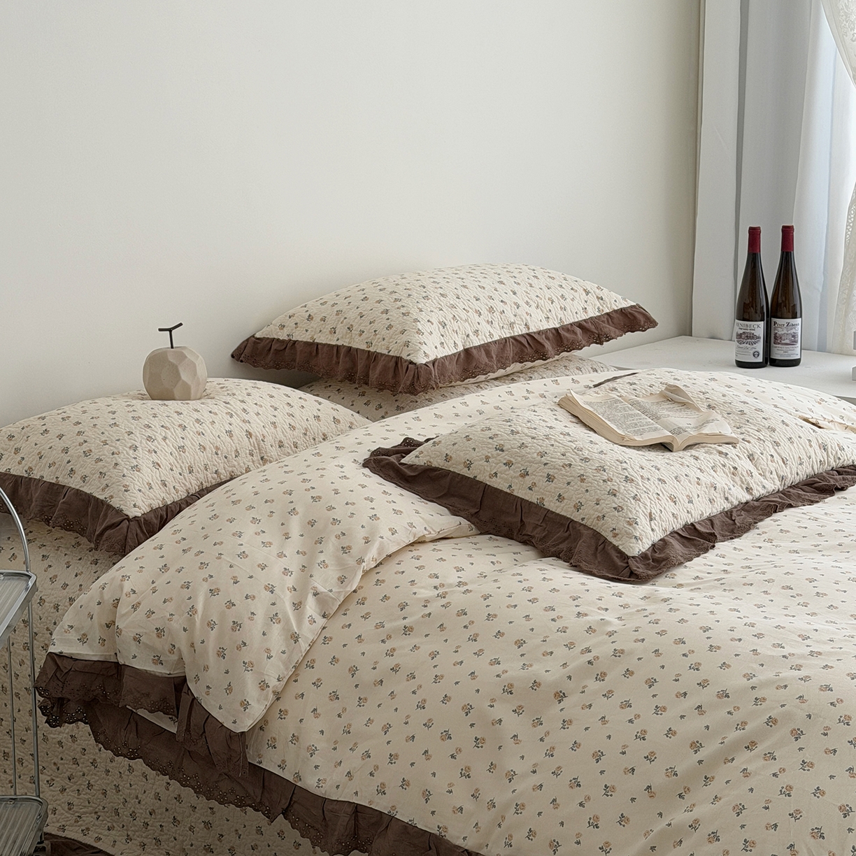 91家纺网 家纺一手货源 找家纺 佰织鑫家居 2026新款全棉法式砂洗棉花床盖款被套四件套艾莎