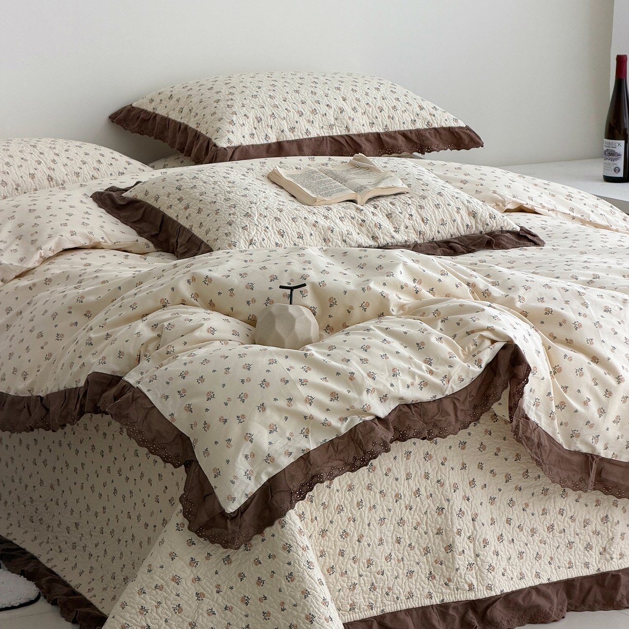 91家纺网 家纺一手货源 找家纺 佰织鑫家居 2026新款全棉法式砂洗棉花床盖款被套四件套艾莎