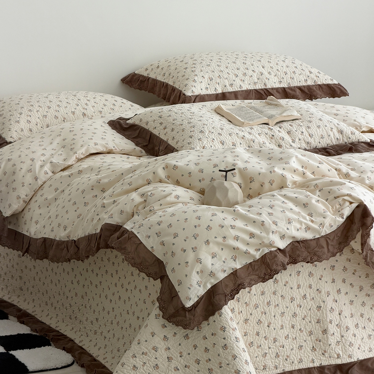 91家纺网 家纺一手货源 找家纺 佰织鑫家居 2026新款全棉法式砂洗棉花床盖款被套四件套艾莎