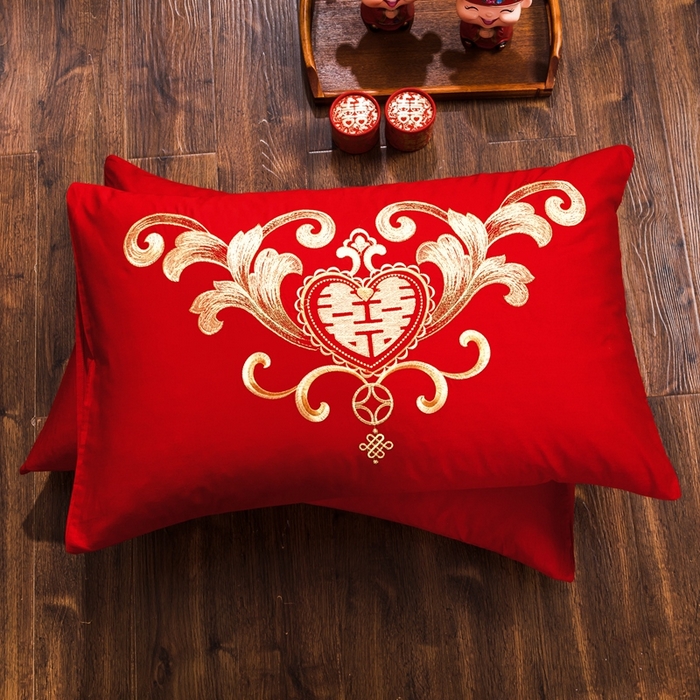 91家纺网 家纺一手货源 找家纺 慕她家纺 慕她畅销款全棉纯棉婚庆四件套大红色刺绣结婚床上用品 皇家婚礼