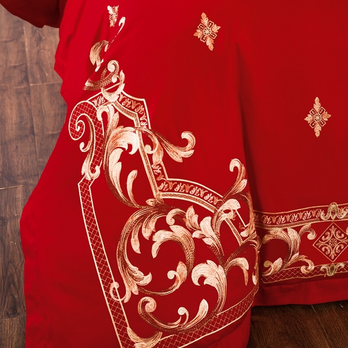 91家纺网 家纺一手货源 找家纺 慕她家纺 慕她畅销款全棉纯棉婚庆四件套大红色刺绣结婚床上用品 皇家婚礼