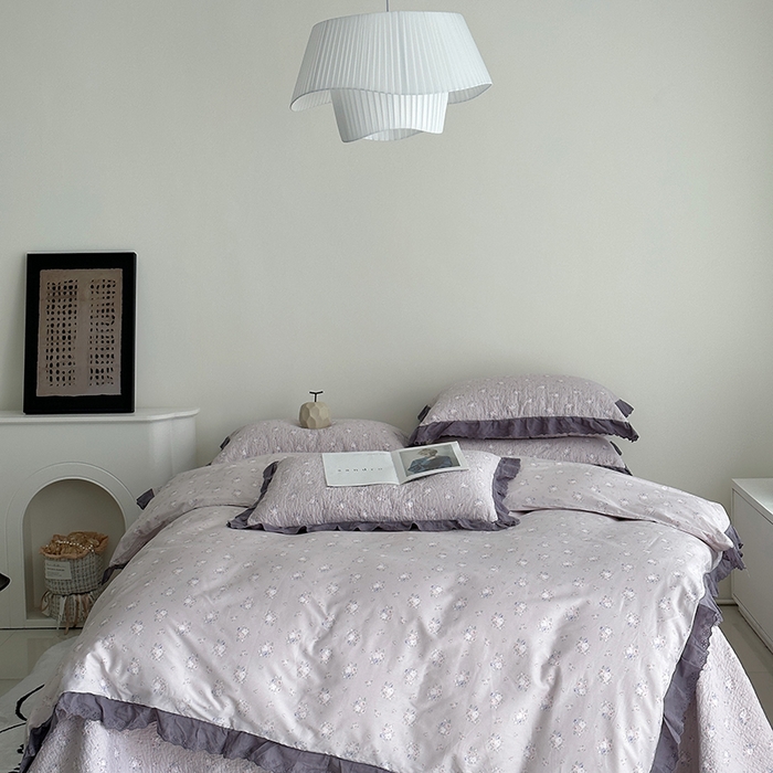 佰织鑫家居 2026新款全棉法式砂洗棉花床盖款被套四件套 紫苏