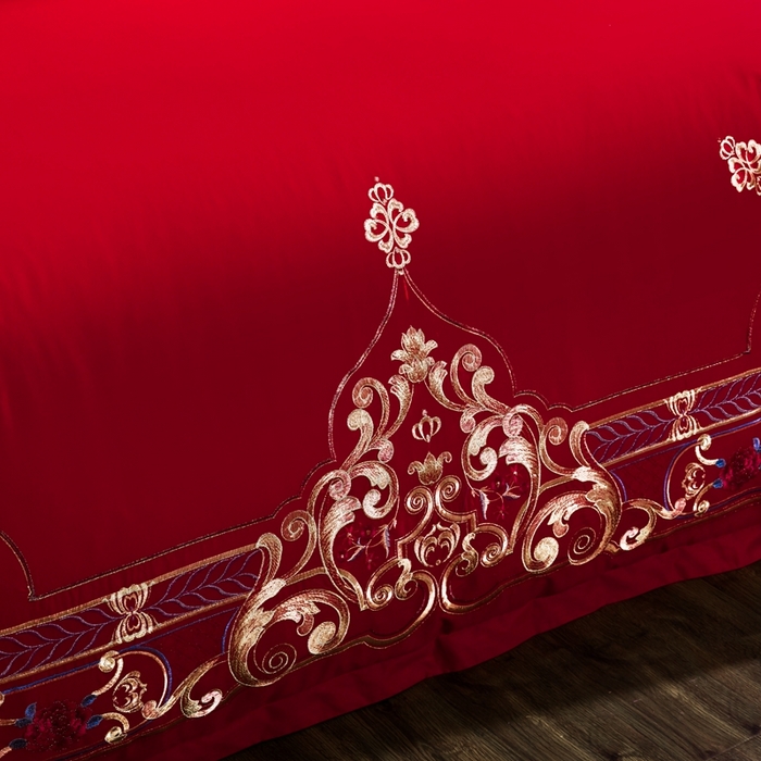 91家纺网 家纺一手货源 找家纺 慕她家纺 慕她畅销款全棉纯棉婚庆四件套大红色刺绣结婚床上用品 皇室婚嫁