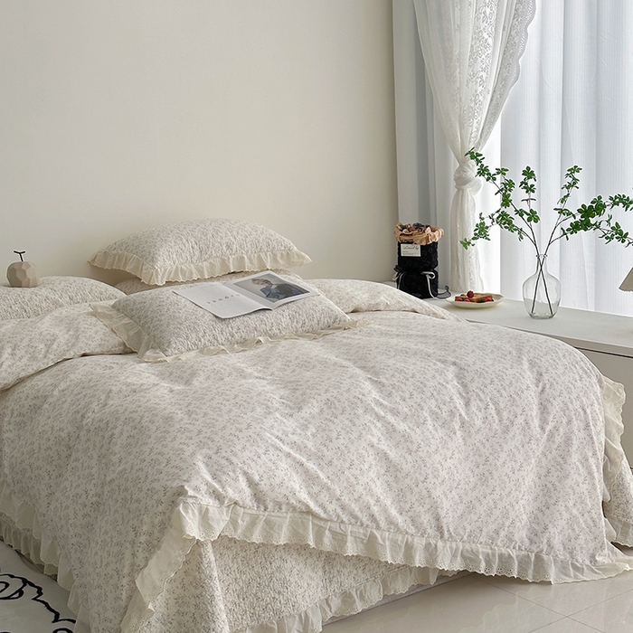 91家纺网 家纺一手货源 找家纺 佰织鑫家居 2026新款全棉法式砂洗棉花床盖款被套四件套 桃花庵