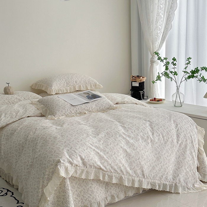 91家纺网 家纺一手货源 找家纺 佰织鑫家居 2026新款全棉法式砂洗棉花床盖款被套四件套 桃花庵