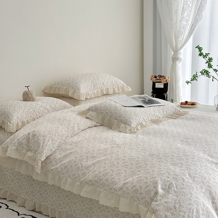 91家纺网 家纺一手货源 找家纺 佰织鑫家居 2026新款全棉法式砂洗棉花床盖款被套四件套 桃花庵