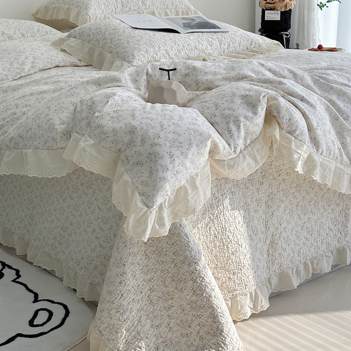 91家纺网 家纺一手货源 找家纺 佰织鑫家居 2026新款全棉法式砂洗棉花床盖款被套四件套 桃花庵