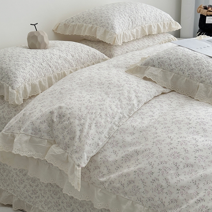 91家纺网 家纺一手货源 找家纺 佰织鑫家居 2026新款全棉法式砂洗棉花床盖款被套四件套 桃花庵