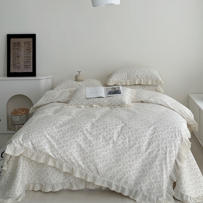 91家纺网 家纺一手货源 找家纺 佰织鑫家居 2026新款全棉法式砂洗棉花床盖款被套四件套 桃花庵