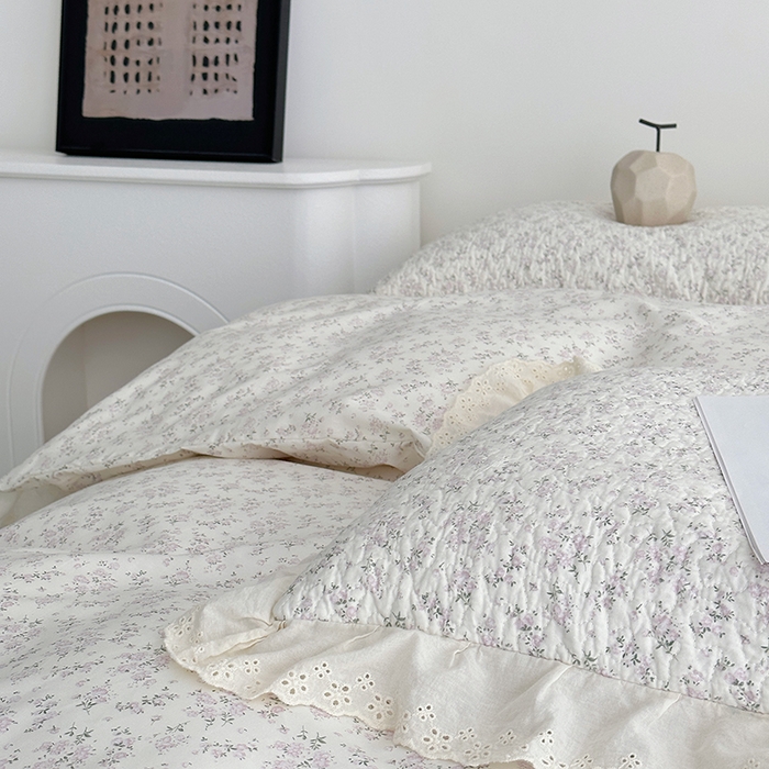 91家纺网 家纺一手货源 找家纺 佰织鑫家居 2026新款全棉法式砂洗棉花床盖款被套四件套 桃花庵