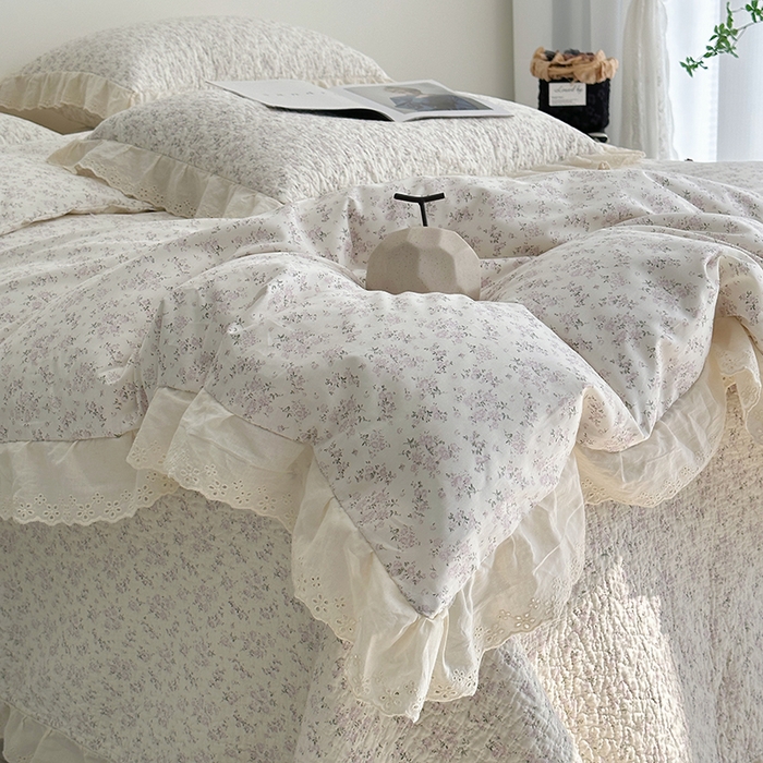 91家纺网 家纺一手货源 找家纺 佰织鑫家居 2026新款全棉法式砂洗棉花床盖款被套四件套 桃花庵