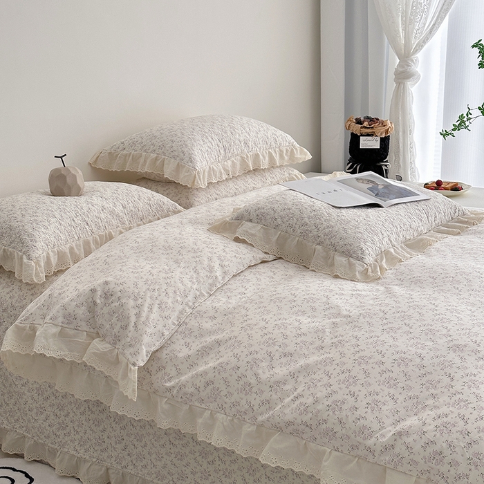 91家纺网 家纺一手货源 找家纺 佰织鑫家居 2026新款全棉法式砂洗棉花床盖款被套四件套 桃花庵