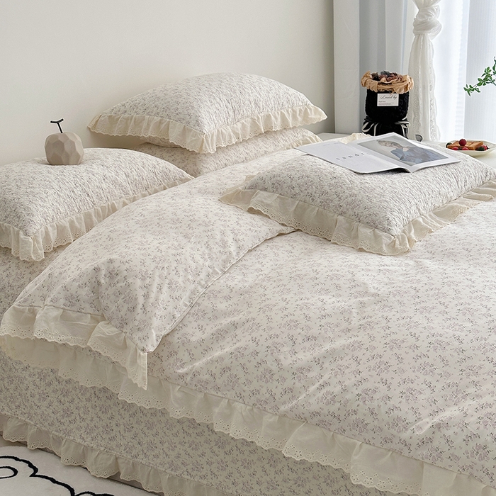 91家纺网 家纺一手货源 找家纺 佰织鑫家居 2026新款全棉法式砂洗棉花床盖款被套四件套 桃花庵