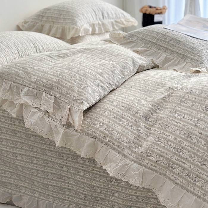 91家纺网 家纺一手货源 找家纺 佰织鑫家居 2026新款全棉法式砂洗棉花床盖款被套四件套 伊甸园