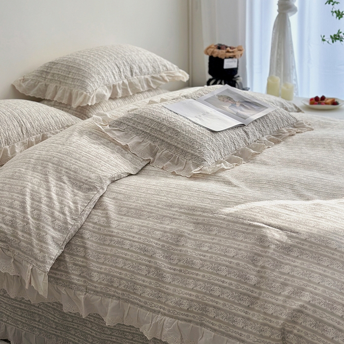 91家纺网 家纺一手货源 找家纺 佰织鑫家居 2026新款全棉法式砂洗棉花床盖款被套四件套 伊甸园