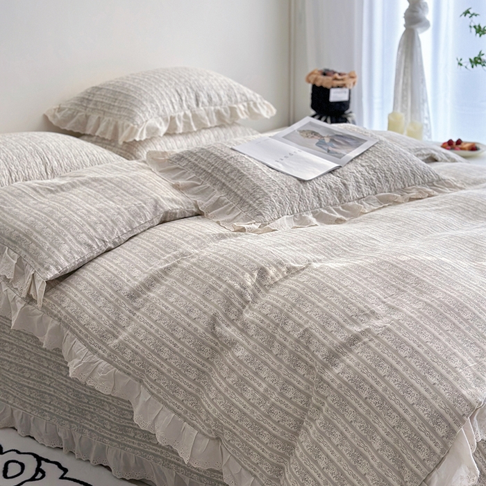 91家纺网 家纺一手货源 找家纺 佰织鑫家居 2026新款全棉法式砂洗棉花床盖款被套四件套 伊甸园