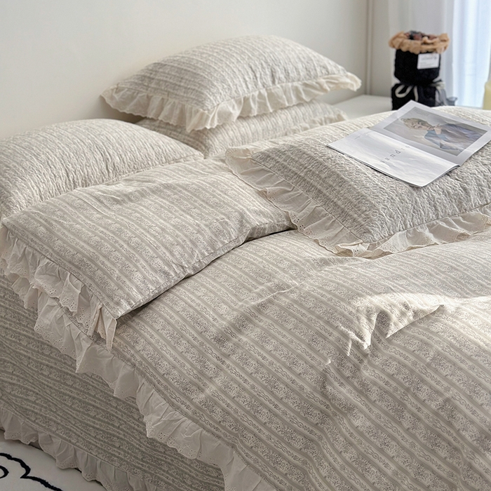 91家纺网 家纺一手货源 找家纺 佰织鑫家居 2026新款全棉法式砂洗棉花床盖款被套四件套 伊甸园