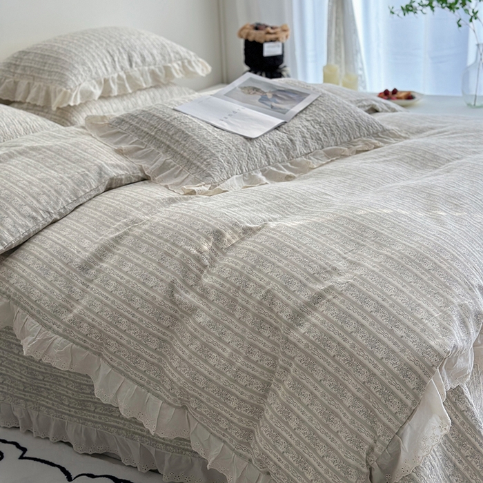 91家纺网 家纺一手货源 找家纺 佰织鑫家居 2026新款全棉法式砂洗棉花床盖款被套四件套 伊甸园