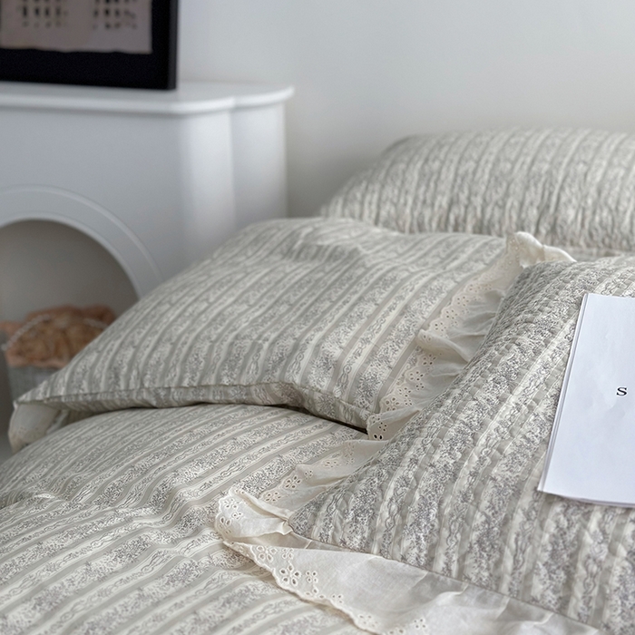 91家纺网 家纺一手货源 找家纺 佰织鑫家居 2026新款全棉法式砂洗棉花床盖款被套四件套 伊甸园