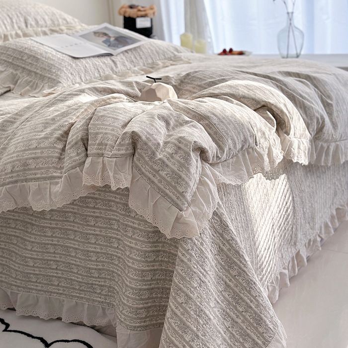 91家纺网 家纺一手货源 找家纺 佰织鑫家居 2026新款全棉法式砂洗棉花床盖款被套四件套 伊甸园