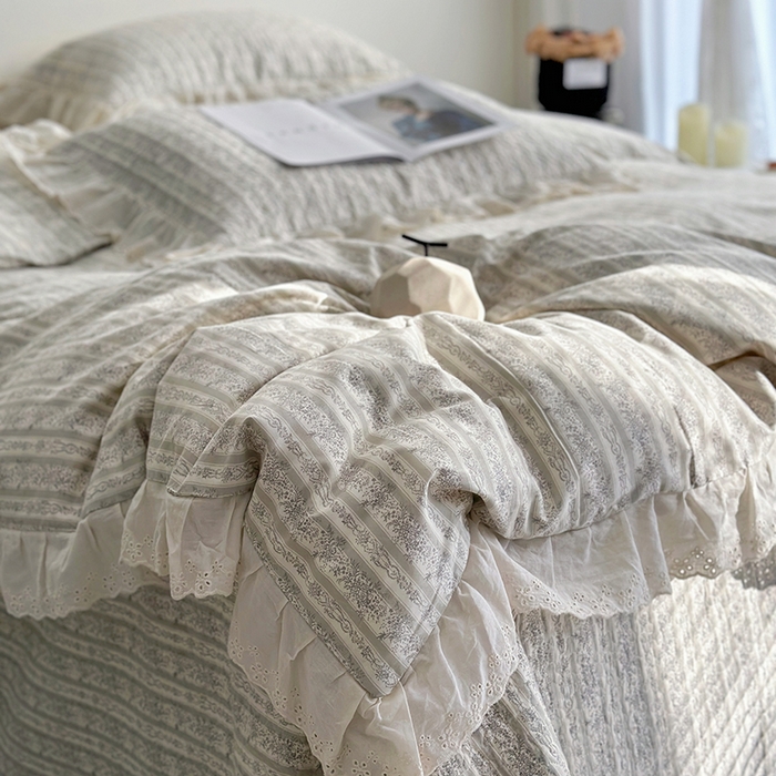 91家纺网 家纺一手货源 找家纺 佰织鑫家居 2026新款全棉法式砂洗棉花床盖款被套四件套 伊甸园