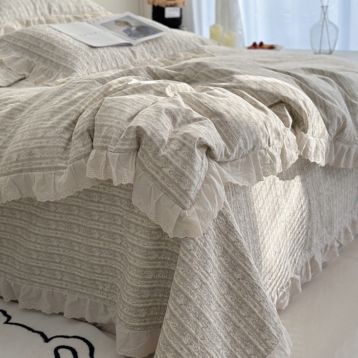 91家纺网 家纺一手货源 找家纺 佰织鑫家居 2026新款全棉法式砂洗棉花床盖款被套四件套 伊甸园