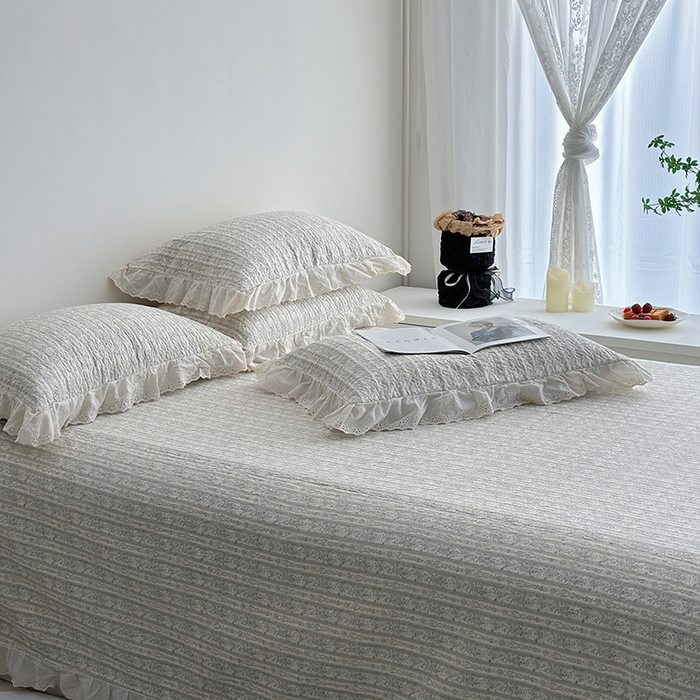 91家纺网 家纺一手货源 找家纺 佰织鑫家居 2026新款全棉法式砂洗棉花床盖款被套四件套 伊甸园