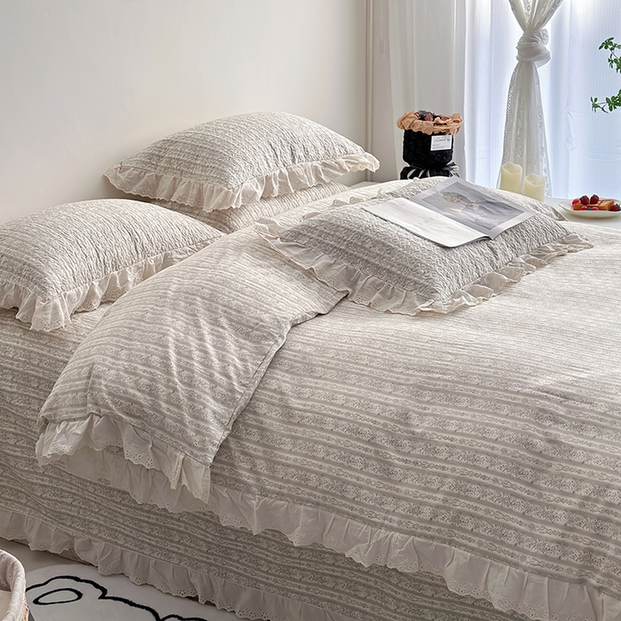 91家纺网 家纺一手货源 找家纺 佰织鑫家居 2026新款全棉法式砂洗棉花床盖款被套四件套 伊甸园