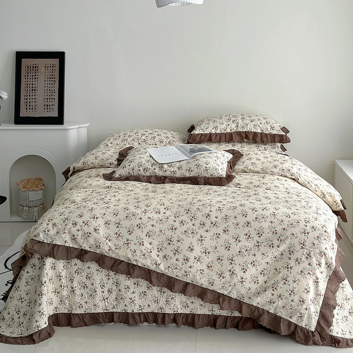 91家纺网 家纺一手货源 找家纺 佰织鑫家居 2026新款全棉法式砂洗棉花床盖款被套四件套 月桂