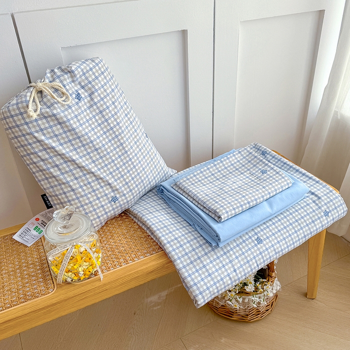 铺尚美家纺 2026新款春款A类古法水洗仿棉云感棉小布袋四件套 星星蓝格