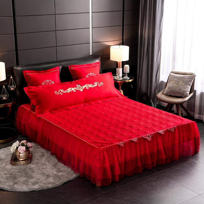 91家纺网 家纺一手货源 找家纺 慕她家纺 慕她畅销款全棉纯棉婚庆四件套大红色刺绣结婚床上用品 浪漫爱情