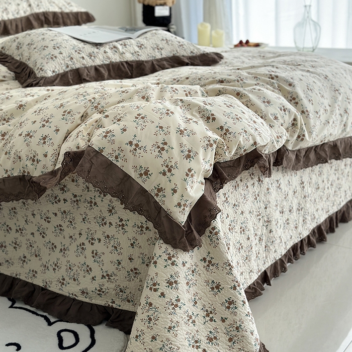 91家纺网 家纺一手货源 找家纺 佰织鑫家居 2026新款全棉法式砂洗棉花床盖款被套四件套 月桂